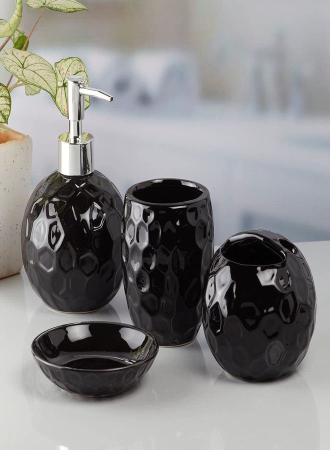 Kookee Ceramic Bathroom Accessories Set of 4, Modern Bath Set with Liquid handwash Soap Dispenser and Toothbrush Holder, Luxury Gift Accessory for Home, Black (10118) - Image 2